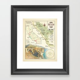 Bixby Bridge [vintage inspired] Big Sur Area Map Gerahmter Kunstdruck
