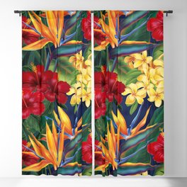 Tropical Paradise Hawaiian Floral Illustration Blackout Curtain