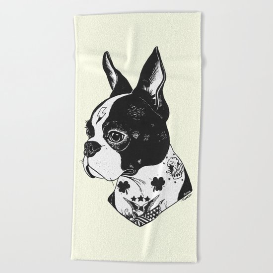 Dog - Tattooed BostonTerrier Beach Towel