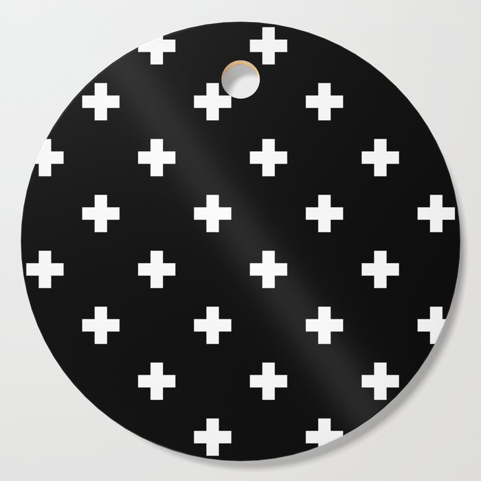Swiss cross pattern white on black Cutting Board