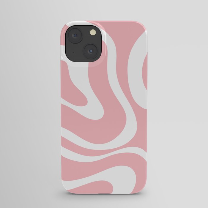 Modern Retro Liquid Swirl Abstract Pattern in Soft Pink Blush and White iPhone Case