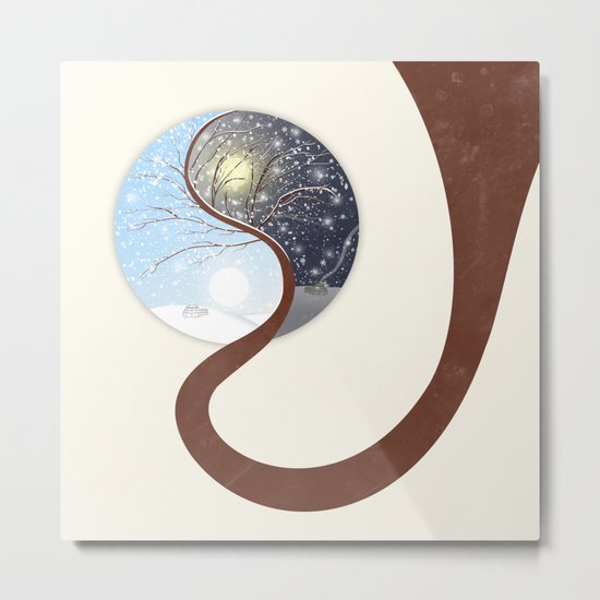 Yin-Yang Tree : Day - Night (Winter) Metal Print