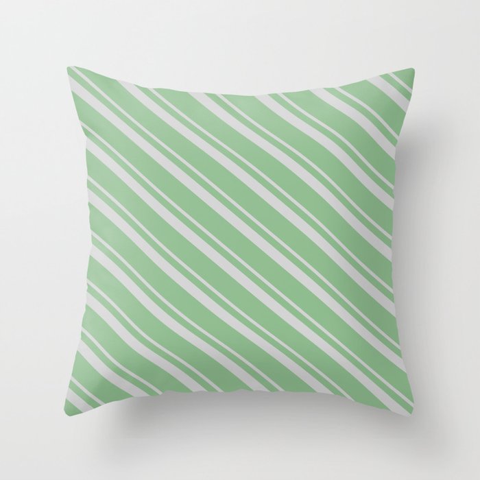 Light Grey & Dark Sea Green Colored Stripes Pattern Throw Pillow
