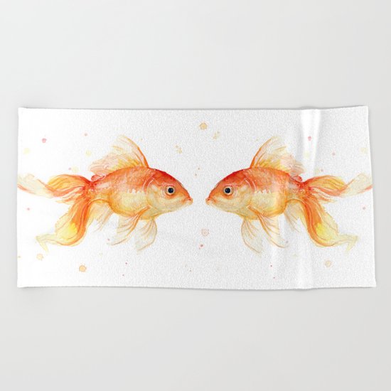 Goldfish Love Watercolor Fish Painting Beach Towel