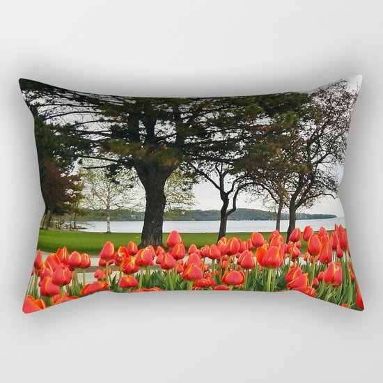 Tulips and the Trees by the Lake Rectangular Pillow