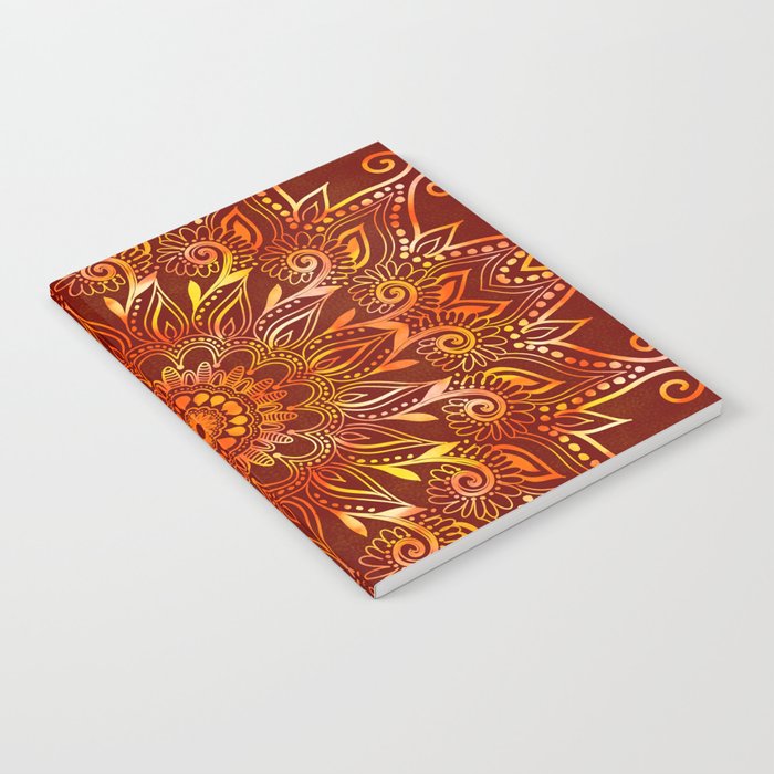 Earthy Red Mandala with Golden Flames Notebook