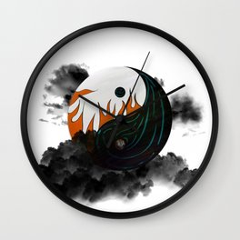 jin jang with fire and water in clouds and smoke  Wall Clock | Water, Jinjang, Ghost, Digital, 70S, Aerosol, Retro, Matisse, Balance, Oil 