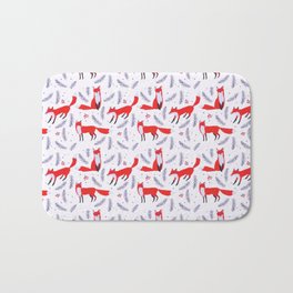 Smiling Woodland Forest Greenery Red Fox  Bath Mat | Foliage, Retro, Painting, Pattern, Nature, Funny, Botanical, Wild, Smiling, Rusticcountry 