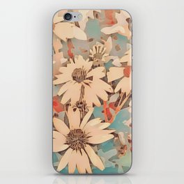 Abstract Beige Daisies Landscape on Sky Blue Twilight iPhone Skin