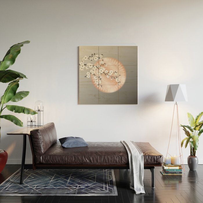 Japanese Cherry Blossom Rose Gold Gray Wood Wall Art By Ninabaydur