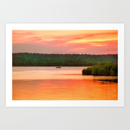 Summer sunset on Wild lake Art Print