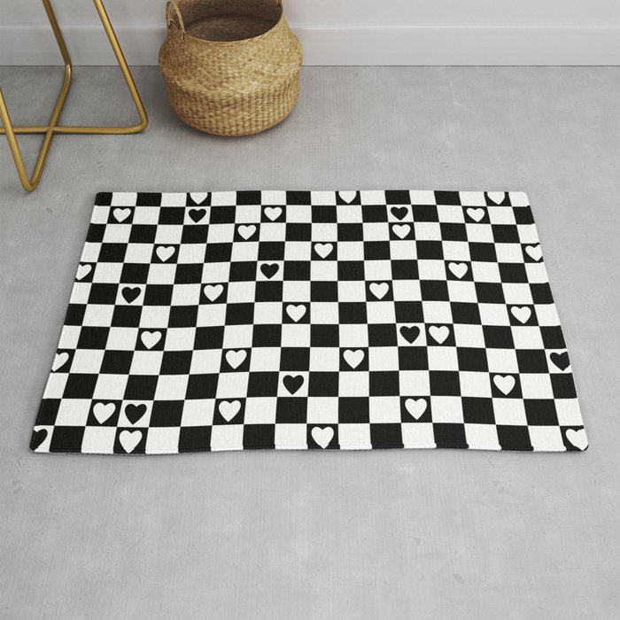 Checkered hearts black and white Rug