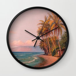 Lahaina Beach, West Maui Tropical Hawaiian Islands landscape painting by D. Howard Hitchcock Wall Clock