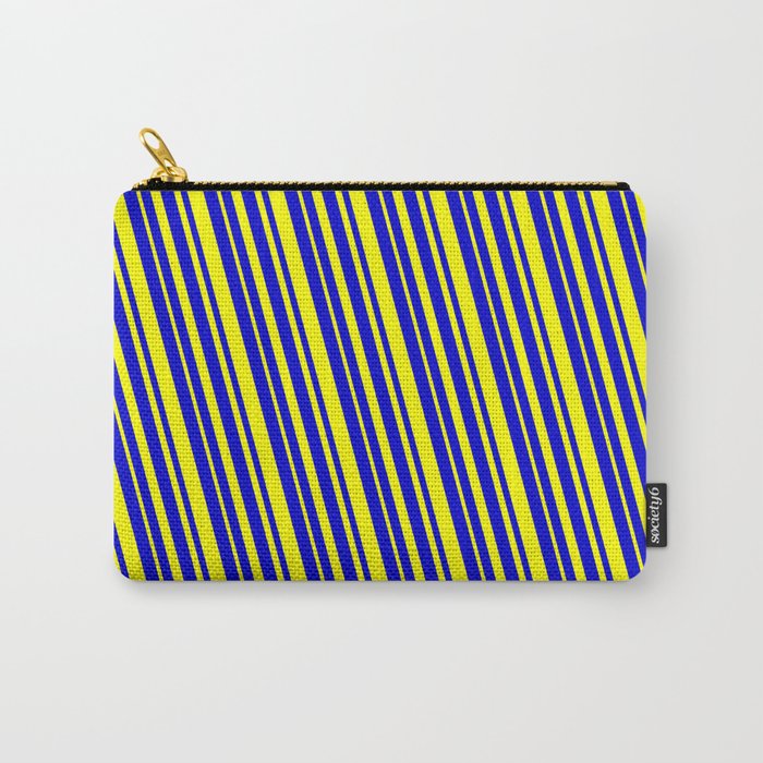 Blue & Yellow Colored Striped/Lined Pattern Carry-All Pouch