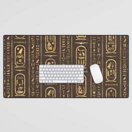 Egyptian hieroglyphs Gold on Brown Leather Desk Mat