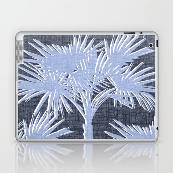 Retro Tropical Palm Trees Denim Blue and Navy Laptop & iPad Skin