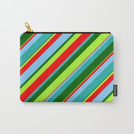 [ Thumbnail: Eye-catching Light Sea Green, Dark Green, Light Green, Red & Light Sky Blue Colored Stripes Pattern Carry-All Pouch ]