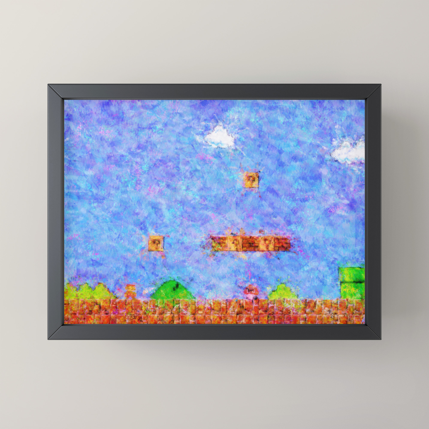 Super Mario Bros World 1 1 Impressionist Painting Framed Mini Art