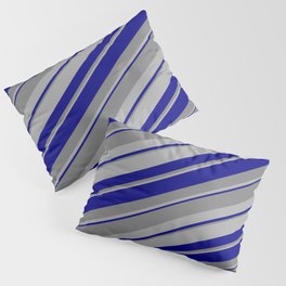 [ Thumbnail: Blue, Gray & Dark Gray Colored Stripes/Lines Pattern Pillow Sham ]