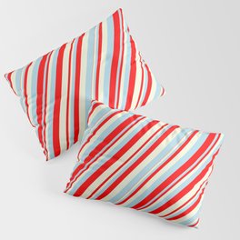 [ Thumbnail: Light Blue, Red, and Beige Colored Lines/Stripes Pattern Pillow Sham ]