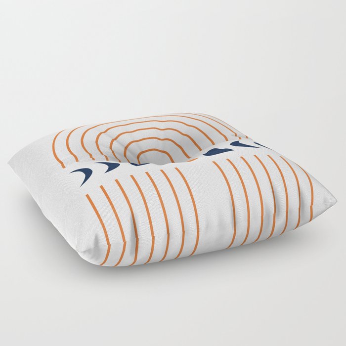 Geometric Lines and Shapes 1 in Navy Blue Orange (Rainbow and Moon Phases Abstract) Floor Pillow