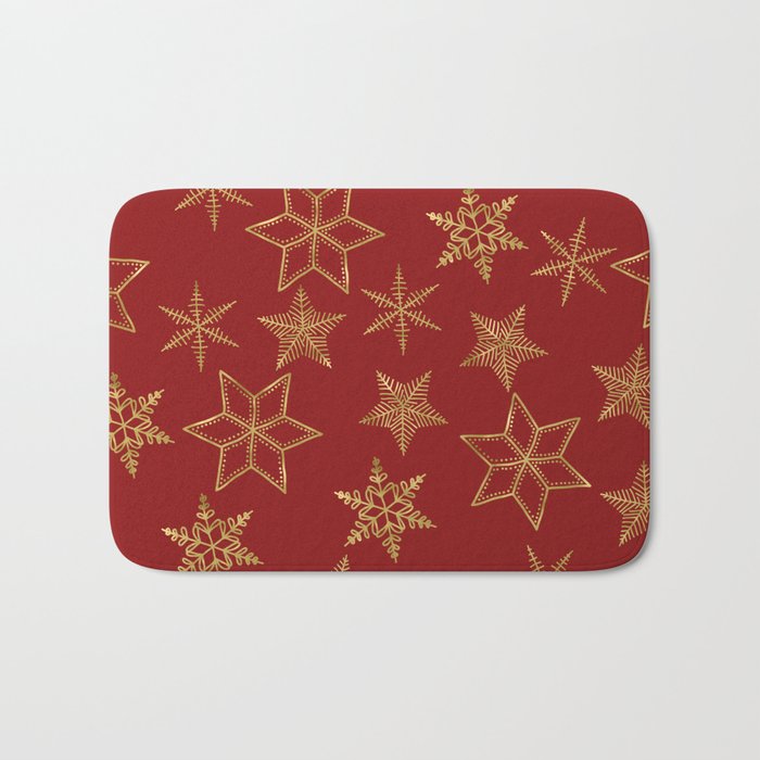 Snowflakes Red And Gold Bath Mat