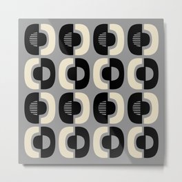 Retro Mid Century Modern Pattern 115 Black Gray and Beige Metal Print | Minimalist, Gray, Boomerang, Hollywood, Modern, Spaceage, Abstract, Black, Pattern, Retro 