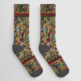 Medieval Unicorn Midnight Floral Garden Socks