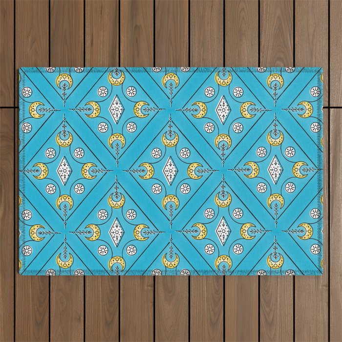 Viking Ornament in Turquoise Outdoor Rug