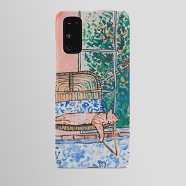 Napping Ginger Cat in Pink Jungle Garden Room Android Case