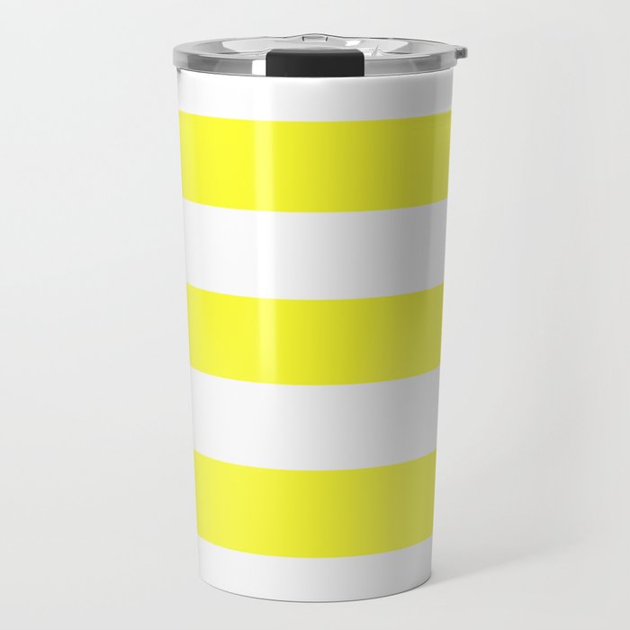 Electric yellow - solid color - white stripes pattern Travel Mug