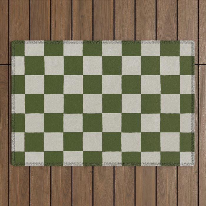 checkerboard hand-painted-olive Outdoor Rug