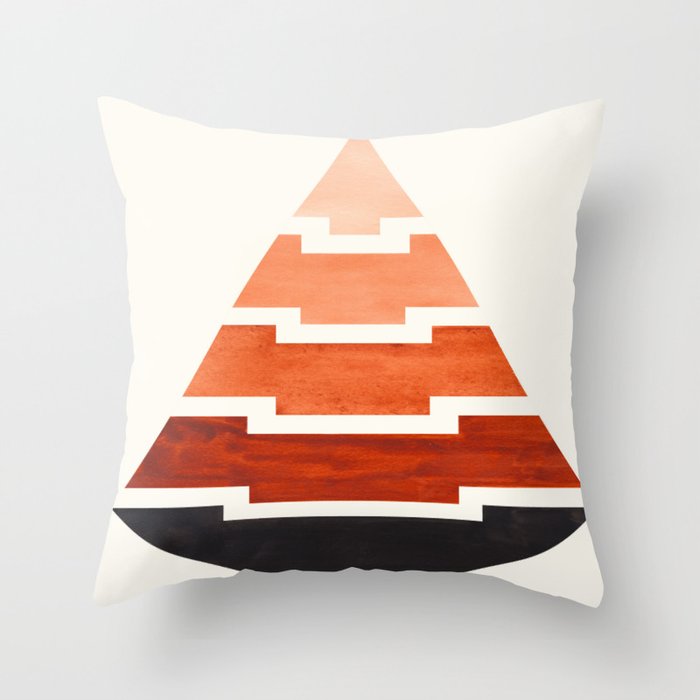 Burnt Sienna Watercolor Ombre Geometric Aztec Triangle Pyramid Pattern Minimalist Mid Century Design Throw Pillow