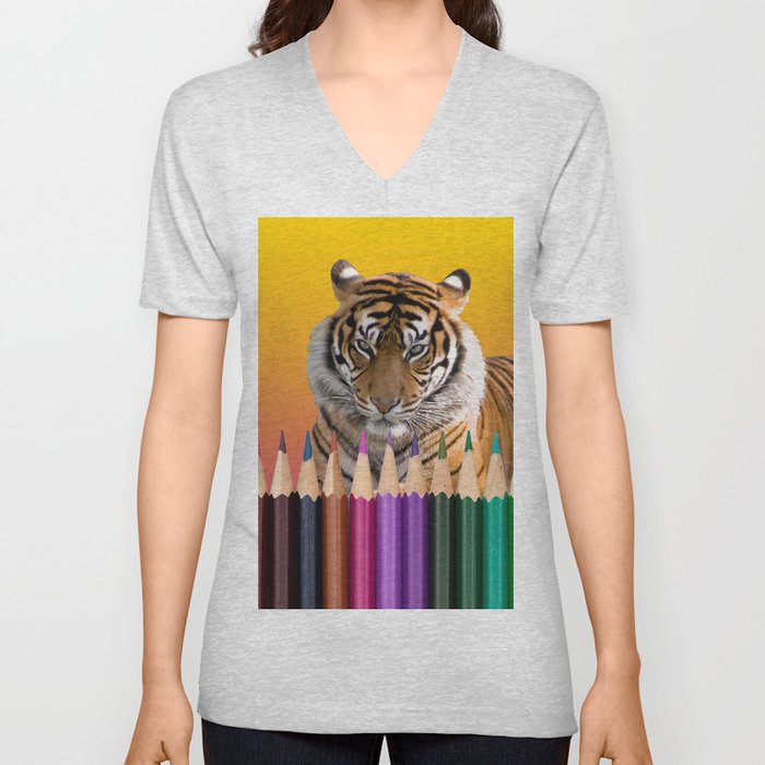 Tiger - Color Pencils V Neck T Shirt