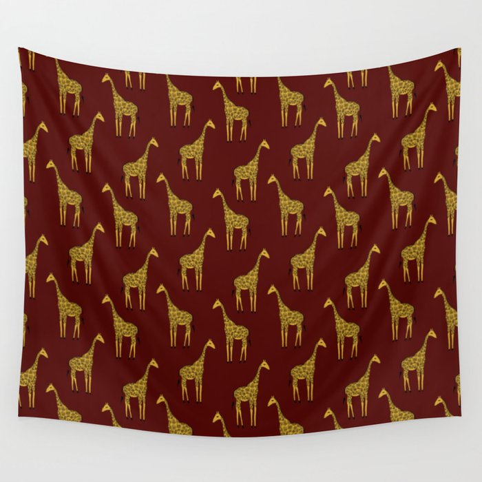 giraffes on red Wall Tapestry