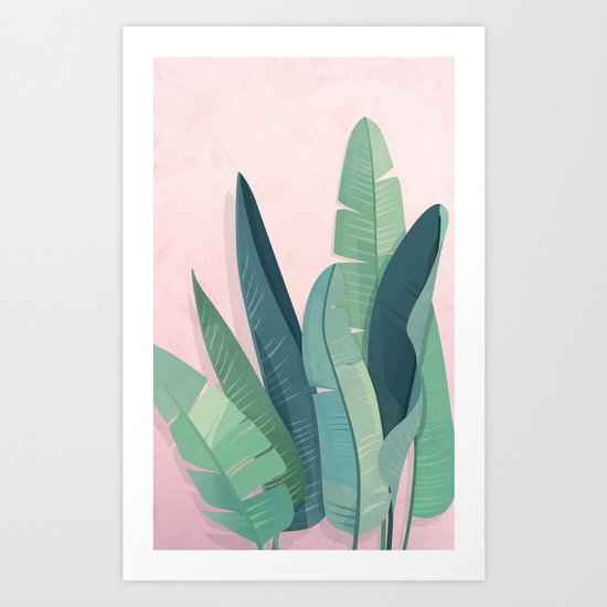 Tropical plants on pink background Art Print
