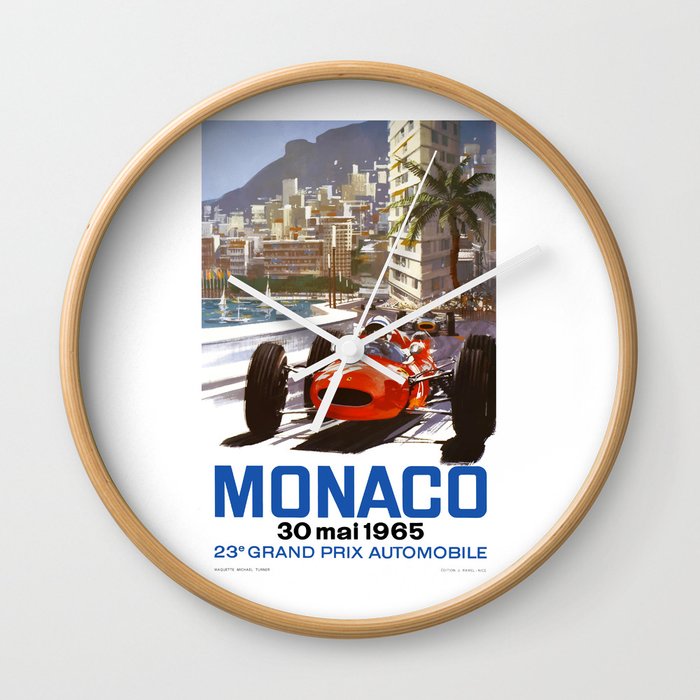 1965 Monaco Grand Prix Racing Poster Wall Clock