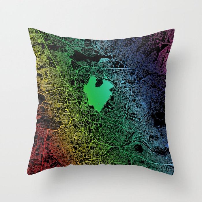 Hyderabad, India, City, Map, Rainbow, Map, Art, Print Throw Pillow by