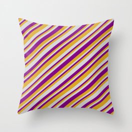 [ Thumbnail: Light Gray, Purple & Goldenrod Colored Lines Pattern Throw Pillow ]