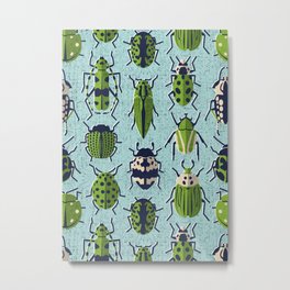 These don't bug me // mint background neon green and black and ivory retro paper cut beetles and insects Metal Print | Scarabs, Insects, Ladybird, Insecta, Ladybugs, Vintage, Graphicdesign, Texture, Digital, Papercut 