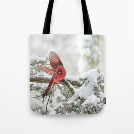 Winter Snow Flight: Northern Cardinal Tote Bag