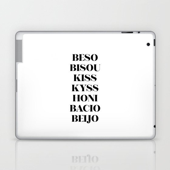 Kiss languages black and white artwork Laptop & iPad Skin