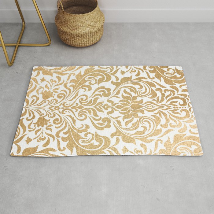 Gold foil swirls damask #12 Rug