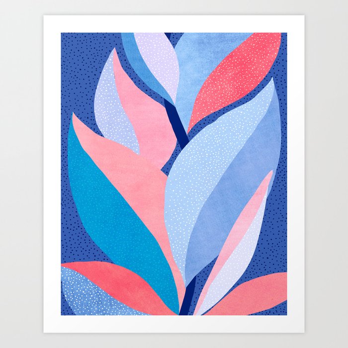 Pink and Blue Abstract Botanical Art Print