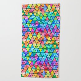 Little Rainbow Watercolor Triangles on Teal Beach Towel