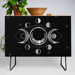 Triple moon goddess of fertility Wiccan and pagan symbol silver Credenza