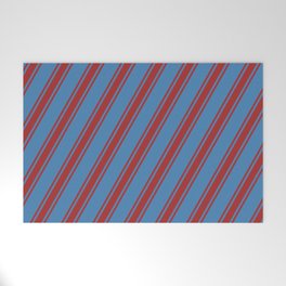 [ Thumbnail: Blue & Brown Colored Striped Pattern Welcome Mat ]