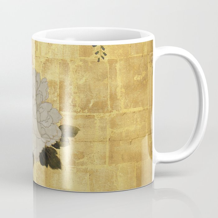 Vintage Japanese Floral Gold Leaf Screen With Wisteria and Peonies Coffee Mug