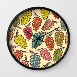 JUICY GRAPES FRESH RIPE FRUIT in RETRO MULTI-COLORS WITH BROWN Wall Clock