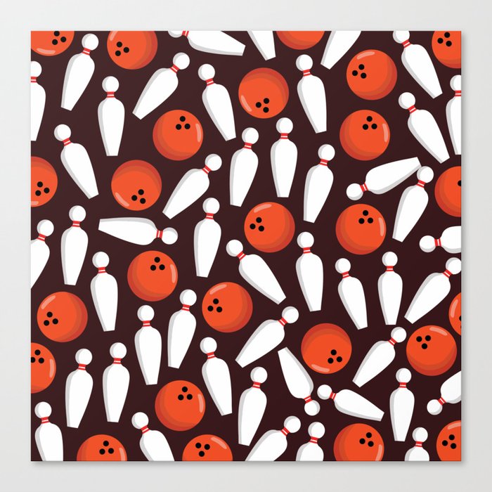 Cute Bowling Pins Brown Bowler Print Pattern Canvas Print